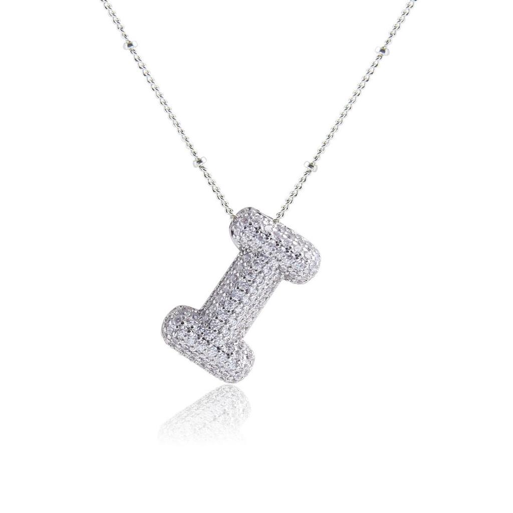 Silver 26-Letter Zircon Necklace: Personalized Chunky Balloon Chain, Versatile Hip-Hop Jewelry for Women