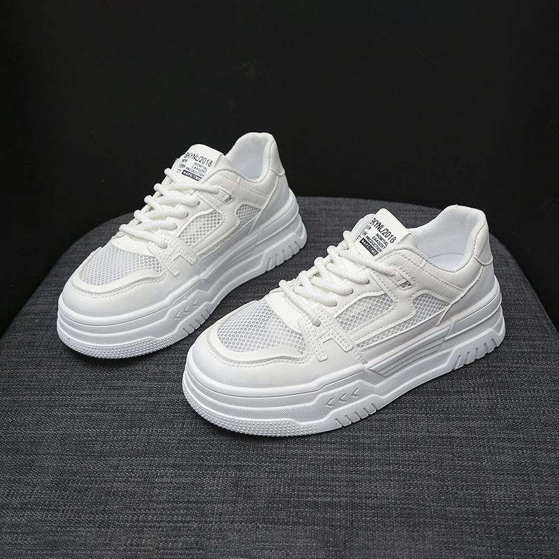 

Thick-soled heightening little white shoes women s muffin 2025 summer new small lace-up mesh sports and leisure board shoes 35