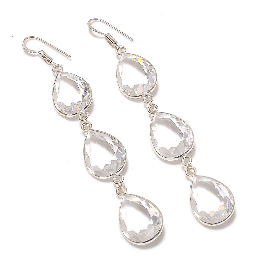 

Серьги из стерлингового серебра 925 пробы с натуральным белым топазом 3,55 дюйма c9r12