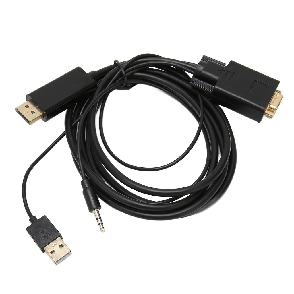 VGA to DP Connector Cable HD Video Converter Cable with Power Supply and Sound for Computer Desktop Laptop PC Monitor