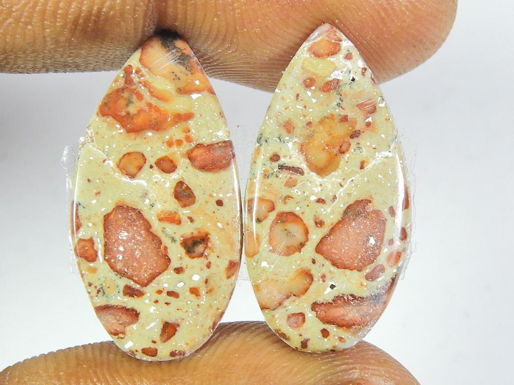 Natural Poppy Jasper Matched Pair Pear Cabochon Loose Gemstone 12X25X03 MM SK-160