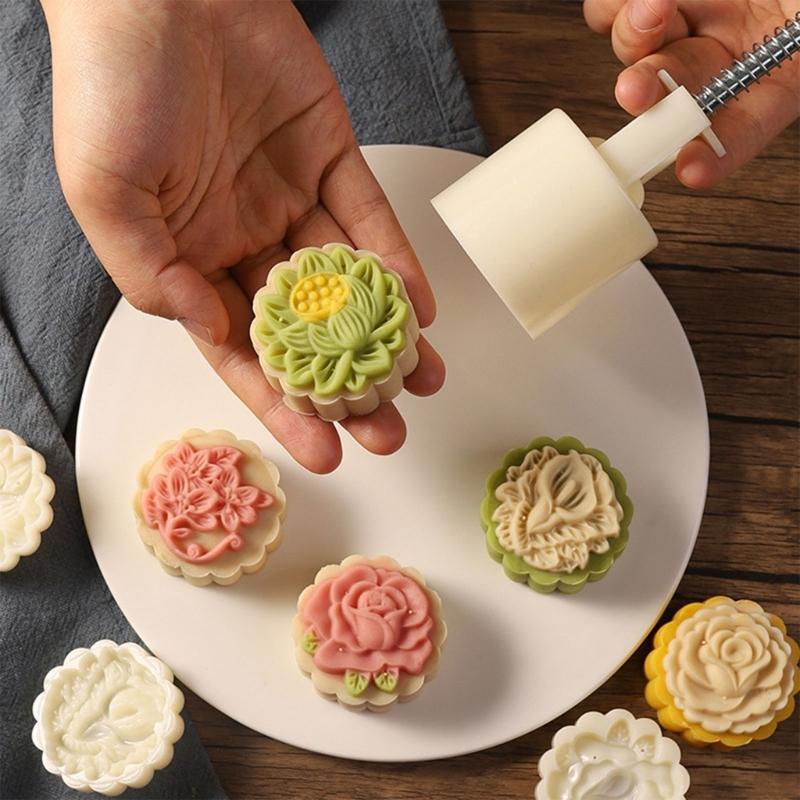 Hand-Pressure Moon Cake Mold Flower Shape Cookie Stamps Moon Cake Maker MidAutumn Festival DIY Cookie Pastry Tool