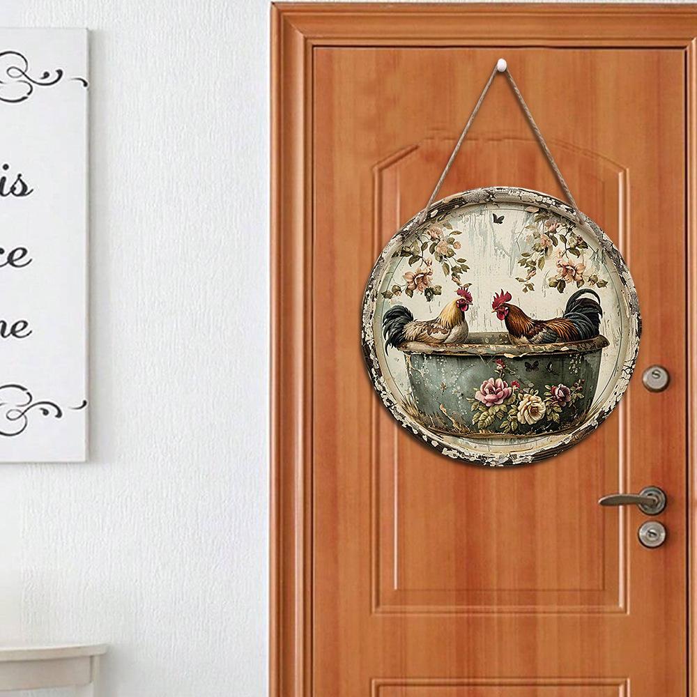 Vintage Dekorativní Přívěsek s Květinovým Vzorem a Kohoutem pro Dekoraci Farmy