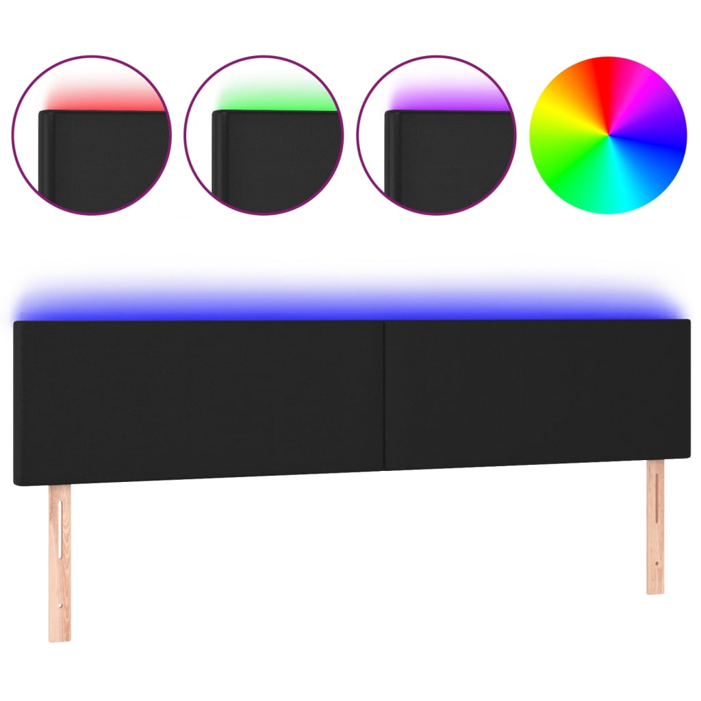 Vidaxl Zagłówek Do Łóżka Z Led, Czarny, 200X5X78/88 Cm, Sztuczna Skóra