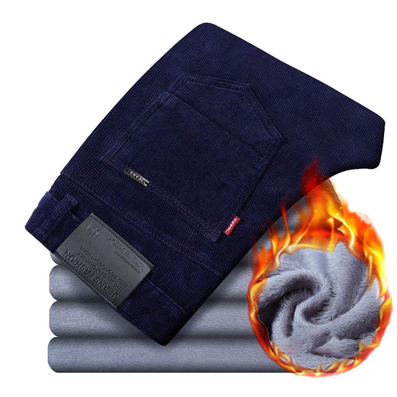 Winter Men's Warm Casual Pants Classic Style Fleece Thickened Corduroy Business Trousers Male Clothing