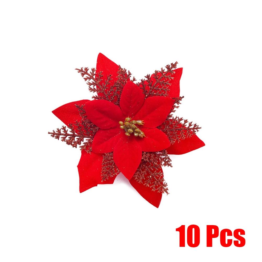 10X Christmas Large Poinsettia Glitter Flower Hangings A Perfect Holiday Decor