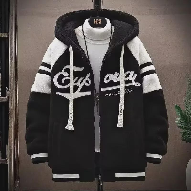 

«Куртка для мальчиков из утолщенного бархата из овчины с капюшоном — свитер из хлопка для студентов на осень/зиму» Large