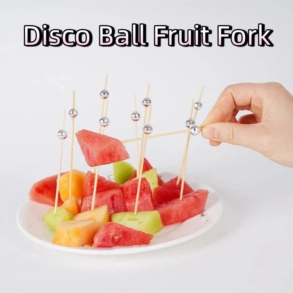 100pcs Disposable Disco Ball Fruit Fork 12 cm Tableware Food Picks Mirror Finish Bamboo Skewers Wedding Birthday Party