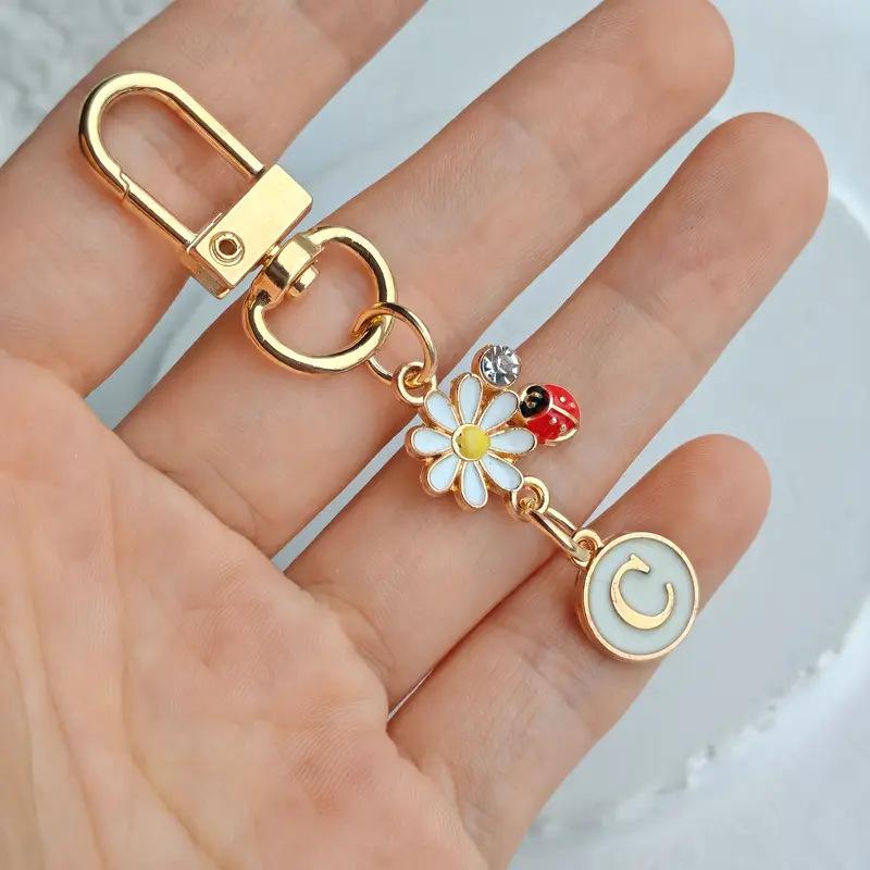 Ladybug A-Z Alphabet Pendants Keyring Initials 26 Letters Keychains Handbag Ornaments Diy Girls Kids Jewelry Gifts