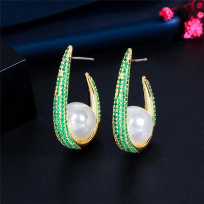 Statement-Perlenohrringe für Frauen, Mikro-Pavé-Kubikzirkonia-Ohrringe, Designer-Schmuck, europäisches und amerikanisches Temperament, baumelnd