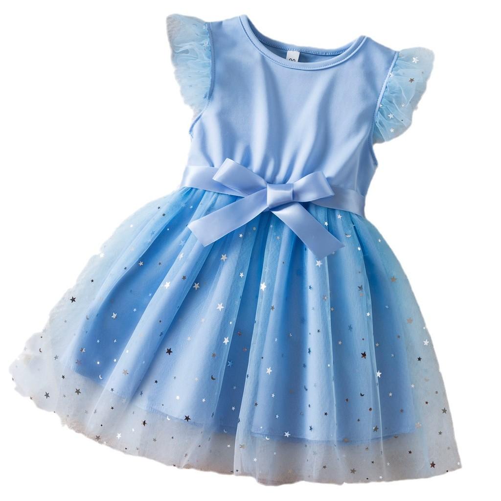 Vestito estivo da principessa per bambina con tessuto a rete sfumato per bambine piccole