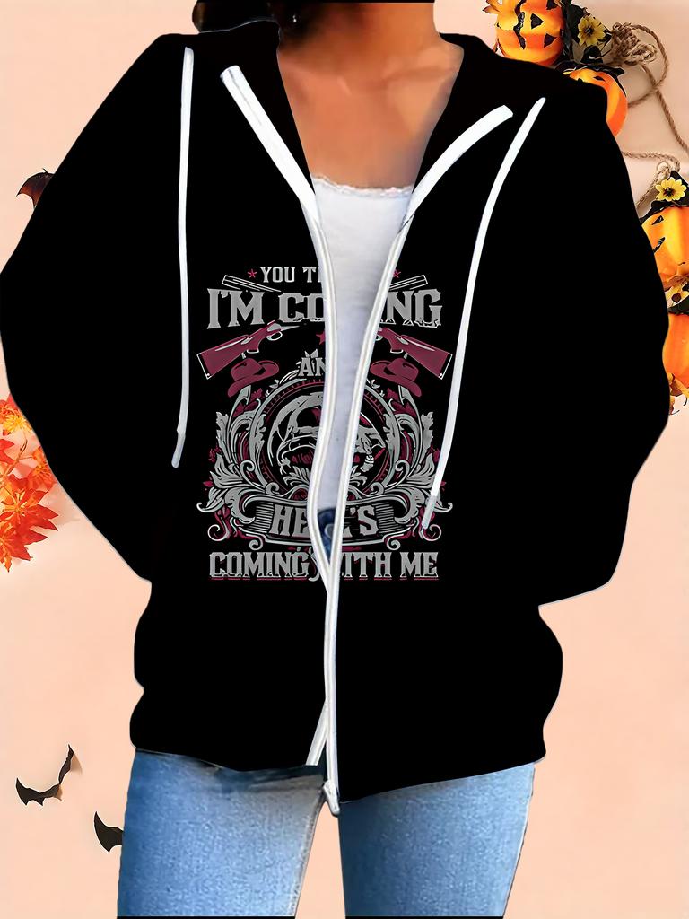 Halloween 3D Printed Hooded Cardigan Plus Size Autumn Winter Retro