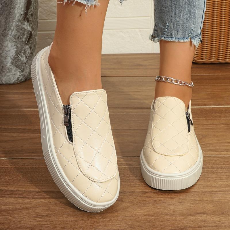 Fashion Women's Casual Sports Shoes Spring New Round Head Deep Zip Soft Sole Anti-slip Wear-resistant Flat Shoes