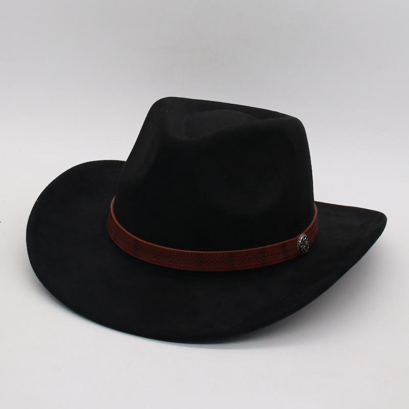 

Cross-Border Foreign Trade Tibetan Top Hat Western Cowboy Hat Mongolian Hat Jazz Hat Felt Hat Belt Buckle Knight Hat Big Head Circumference one size [j peach cow]