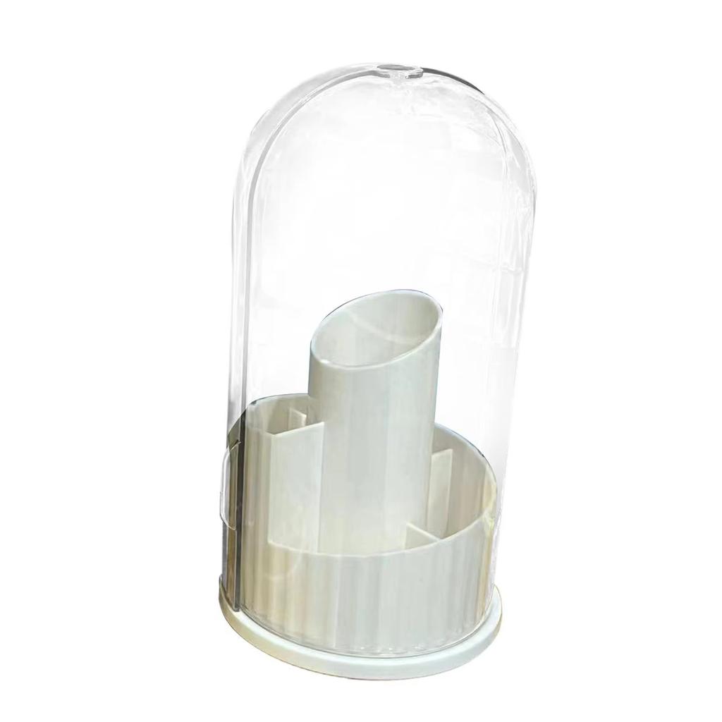 Large Capacity 360 Degree Rotating Makeup Brush Organizer Container with Dustproof Cover Pen Holder for Vanity Table Storage