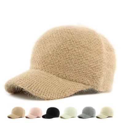 Autumn Winter Knitted Hat Women's Imitation Rabbit Fur Baseball Cap