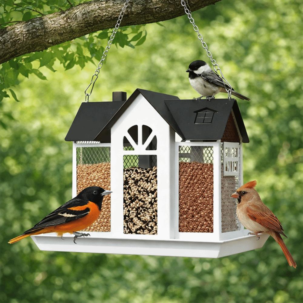 Large Capacity Wild Bird Feeder House Shape Bird Feeding Station  Yard Decoration