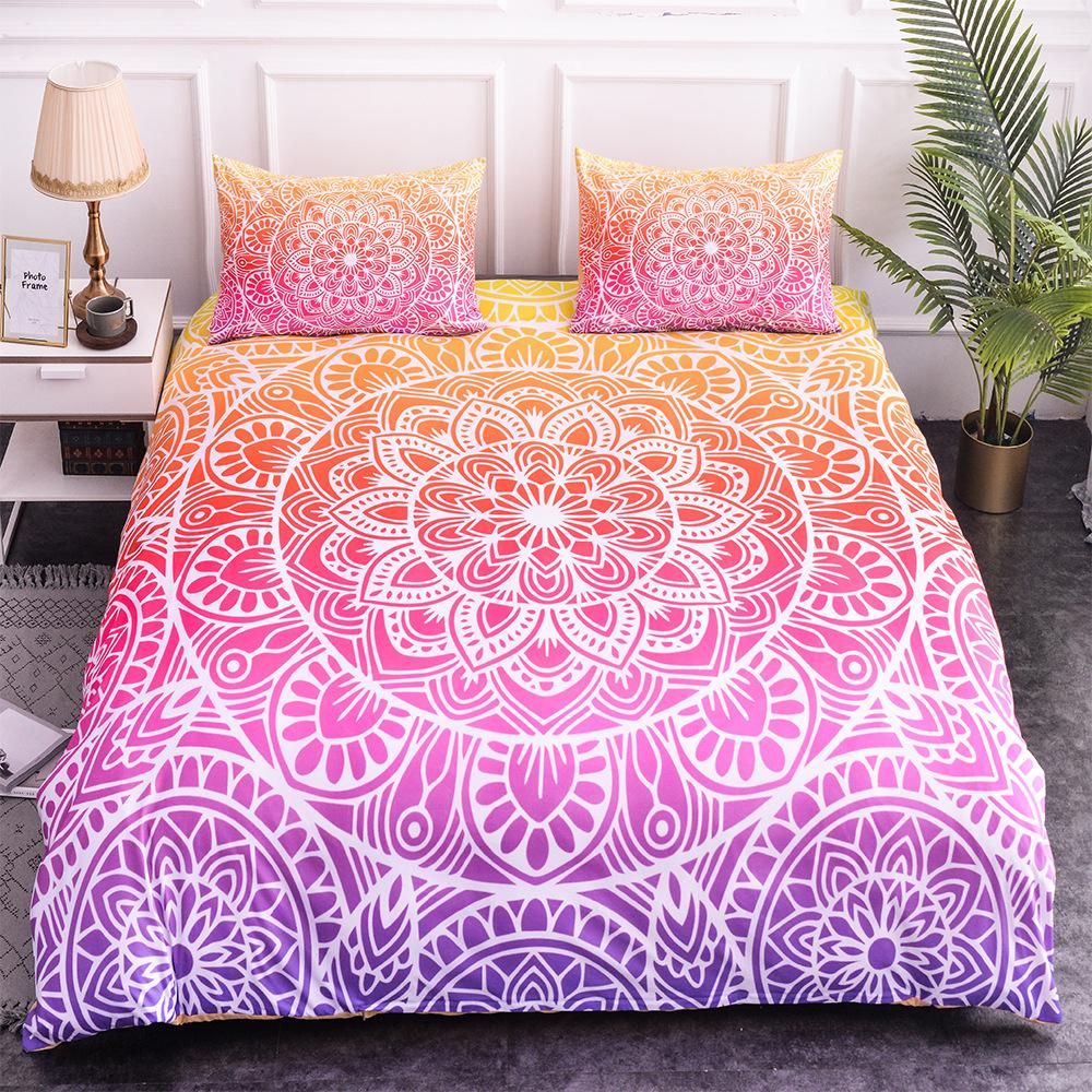 Mandala Duvet Cover Set King Size Lotus Flower Blue Purple Pink Bedding Set Bohemian Mandala Style Soft Quilt Cover