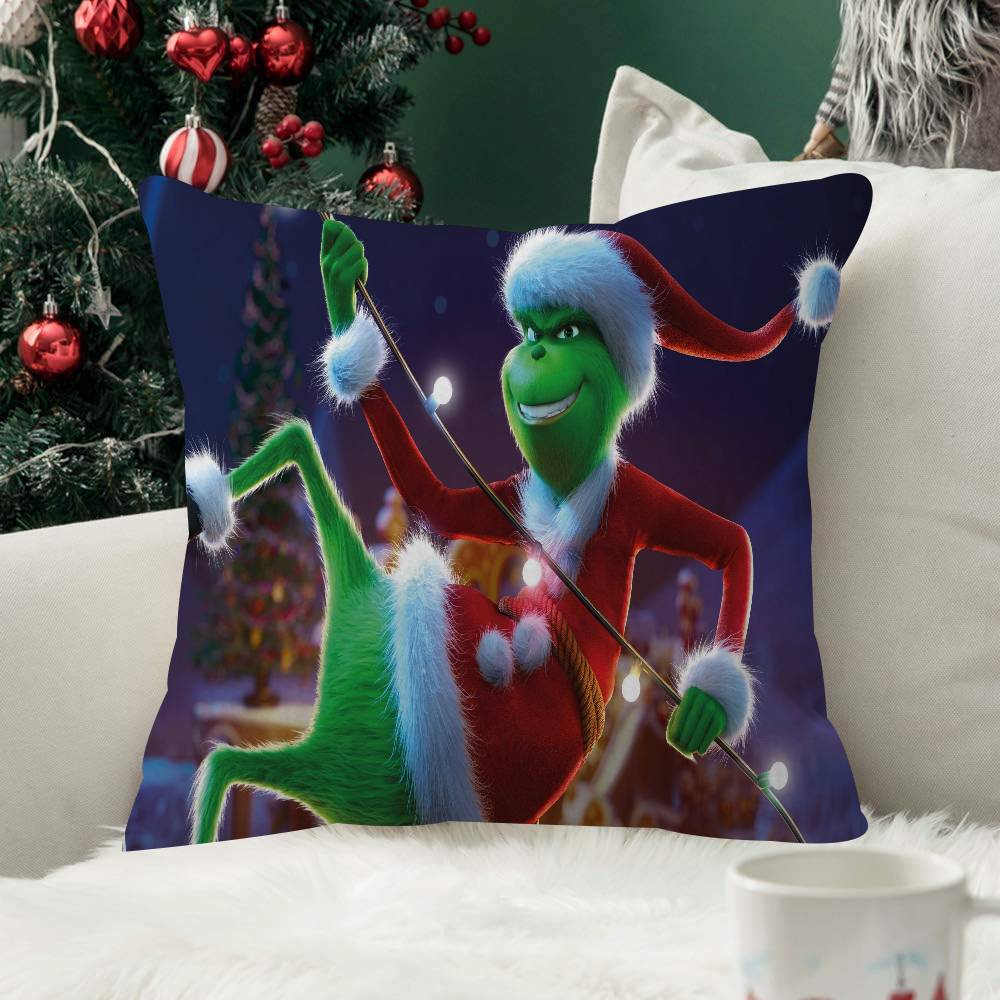 Winter Christmas Grinch Pattern Suitable for Home Bedroom Car Office Decoration Living Room Sofa Cushion Cover Pillowcase