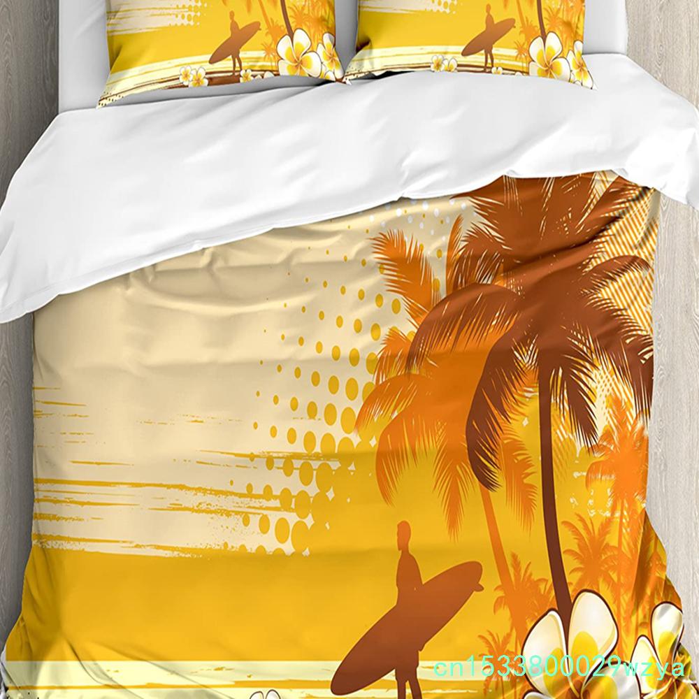 Surf Decor Bedding Set Comforter Duvet Cover Pillow Shams Ornate Colorful Surfboards Vocation Fun W Bedding Cover Double Bed Set