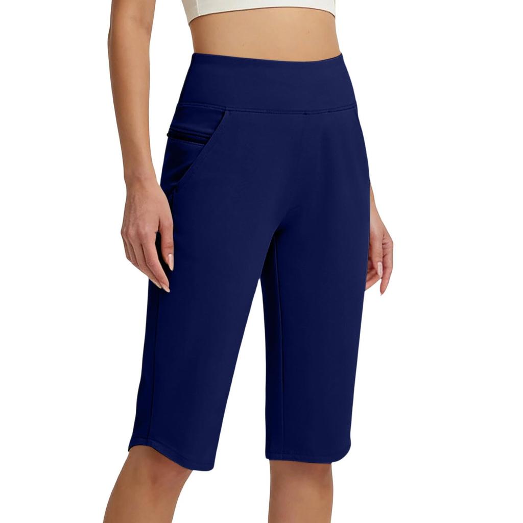 Women High Waist Wide Leg Casual Athletic Bermuda Shorts with Pockets Relaxed Fit Knee Length Lounge Pants for Daily Wear