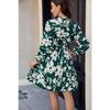 Women's Floral Print Long Sleeve Mini Dress Mock Neck Tie Waist Pleated A-Line Casual Dress for Daily Office Party