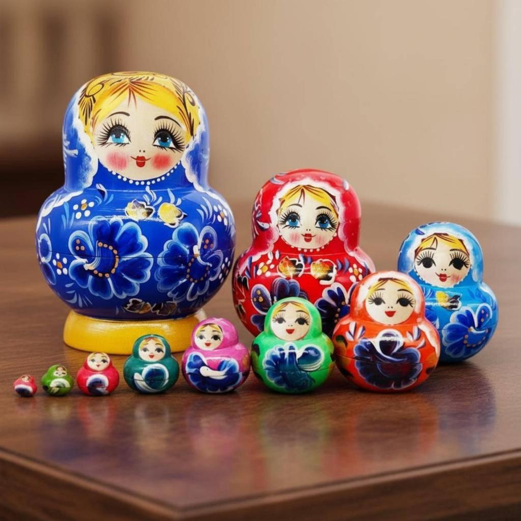 10 Pieces Matryoshka Nesting Doll Handmade 10Layer Set Basswood House Decoration