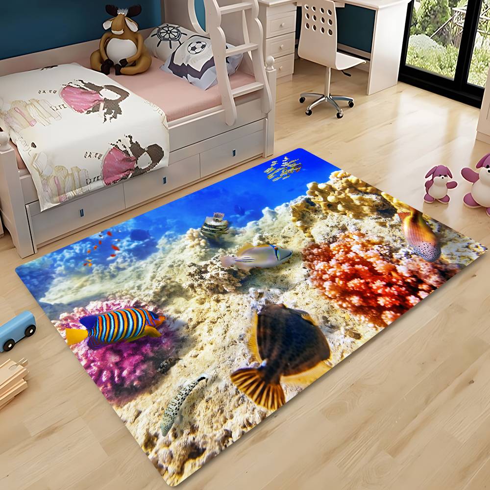 3D Ocean W-World Fish Floor Mat Bathroom Mat Kids Room Bedroom Decoration Balcony Anti-Slip Doormat Living Room Welcome Rug