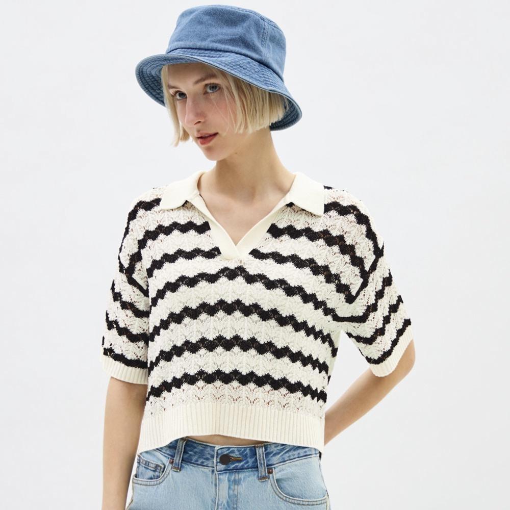 

Свитер-поло открытой вязки Skipper GU by Uniqlo с короткими рукавами и каймой