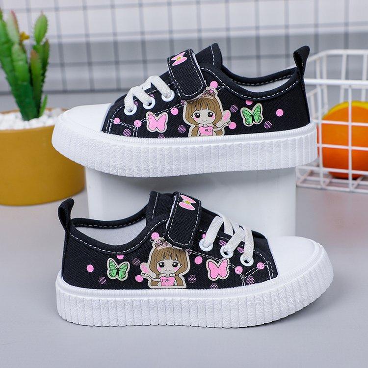 Fashion Children's Cartoon Canvas Girls Flat Casual Running Board Shoes