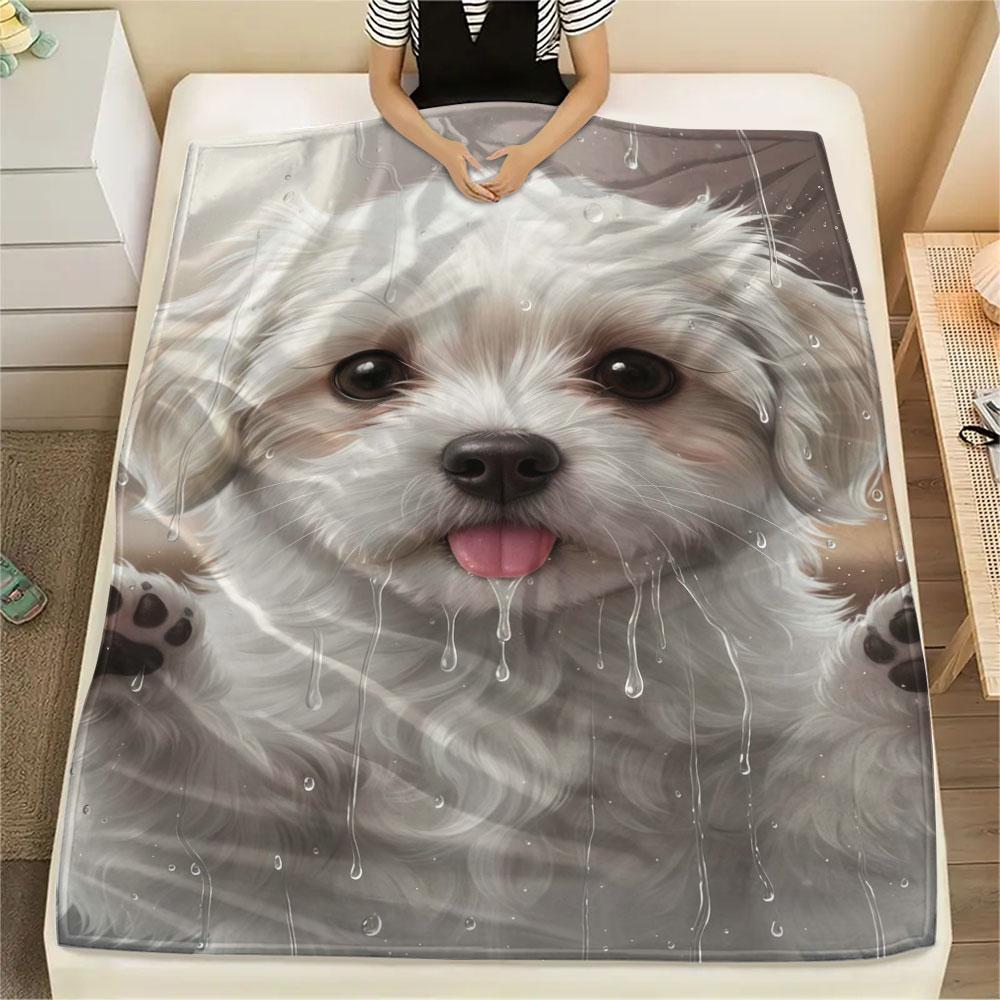 1Pc Cutepuppy Print Flannel Blanket, High quality Comfortable for All Seasons, Home Decor, Warmth and Comfort, Perfect for Christmas Gifts