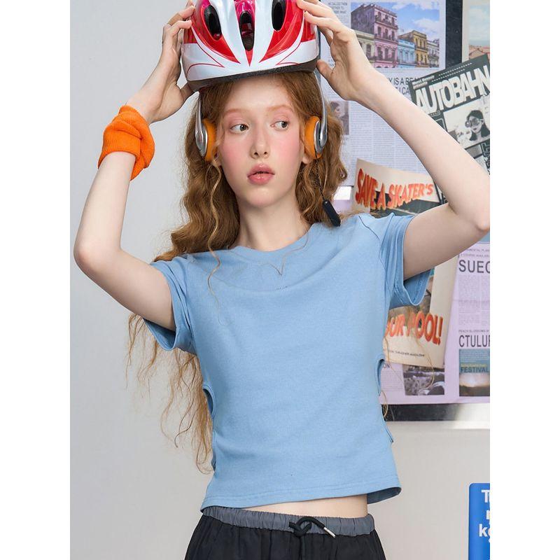 Coolhut2025 Summer Letter Embroidered Round Neck Short-Sleeved Shirt, Versatile Slim-Fitting Age-Reducing Women's Thin T-Shirt