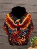 [Printed Design- Not Textured] Men'S 3D Flame Phoenix Hoodie - Vibrant Long Sleeve Casual Sweatshirt with Drawstring Pocket, Polyester, Ideal for