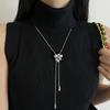 Women Zircon Pearl Tassel Drawstring Water Drop Pendant Long Sweater Necklace