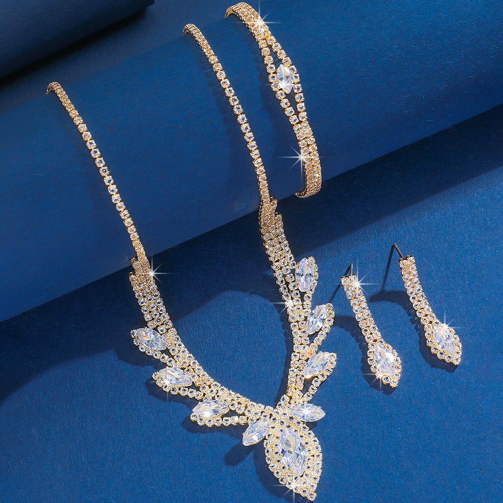 Luxury Jewelry Glass Zircon Wedding Party Necklace Earrings Set Dress Dress Dinner Clavicle Necklace