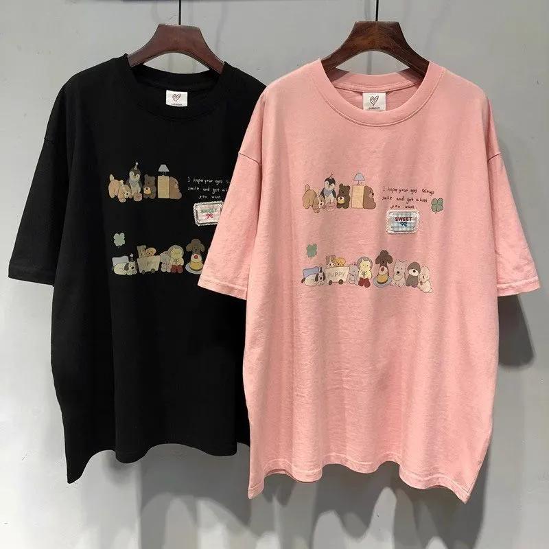 Korean Style Cute Animal Print Women's Pure Cotton Short-sleeved T-shirt Top