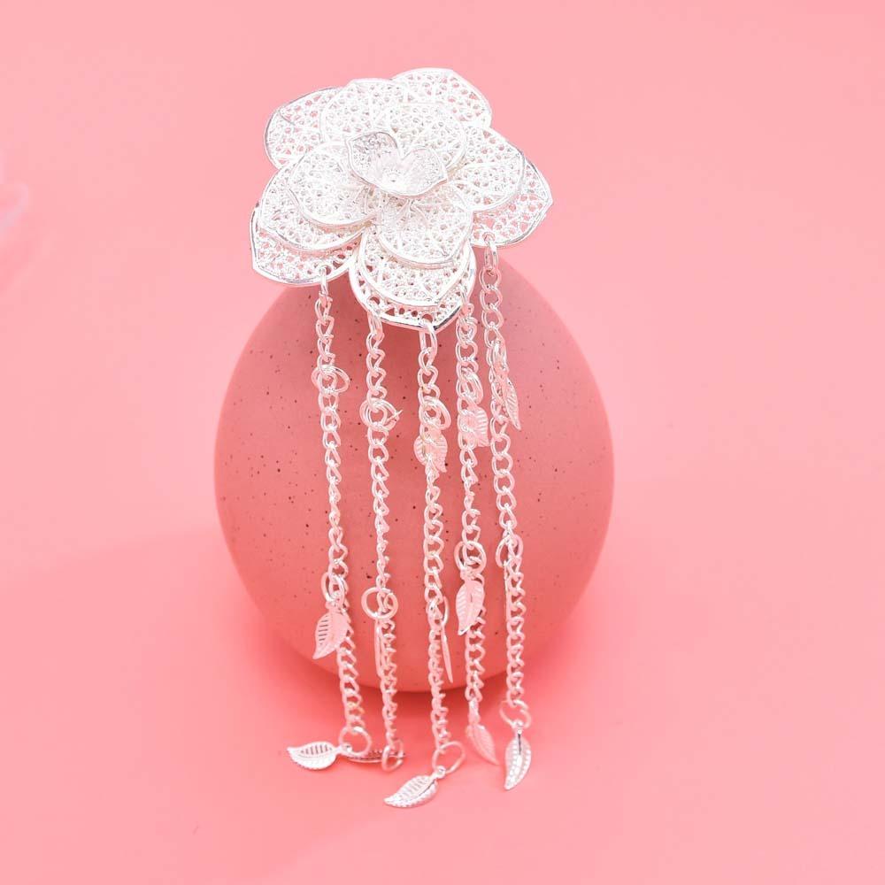 Ancient Thai Metal Flower Hair Fork Silver Rose Hair Sticks  The Water-Sprinkling Festival