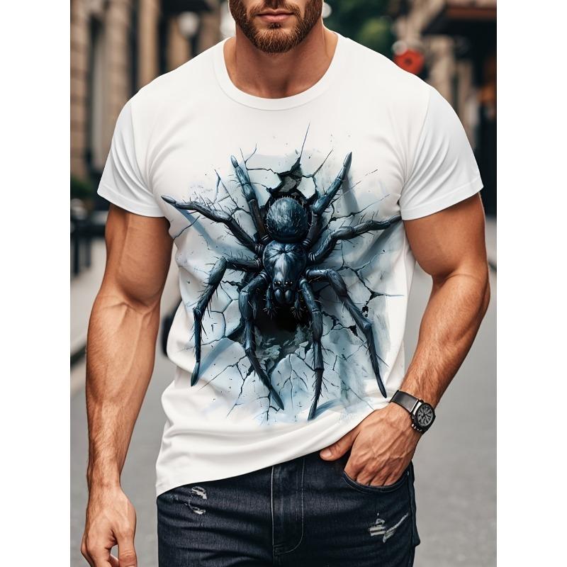 Casual Men's 3D Print Streetwear T-Shirts Spider Design Summer Breathable Round Neck Casual Tee Comfortable Wear Men's Clothing
