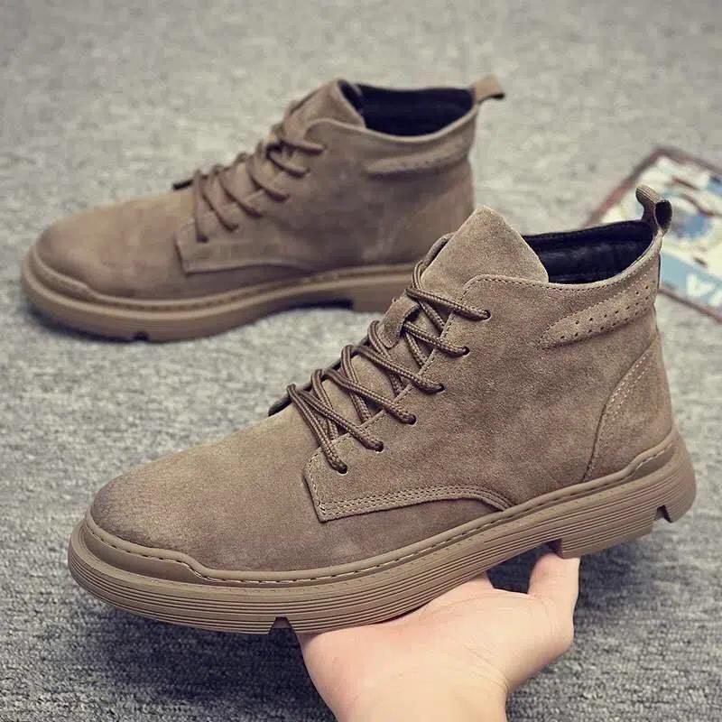 Men's Autumn/Winter Lace-up High-top Velvet Martin Boots - Casual Flat Bottom Trendy Style