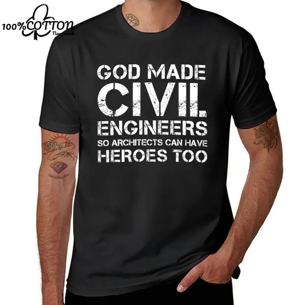 God Created the Civil Engineer Vintage Print Unisex High Quality 100% Cotton Graphic T Shirts