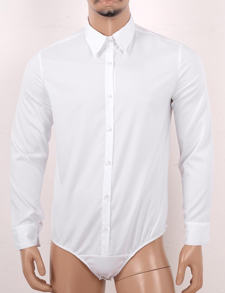 Men‘s One-Piece Casual Bodysuit: Turn-Down Collar Long Sleeve Button Down Solid Color Shirt Top for Daily Wear