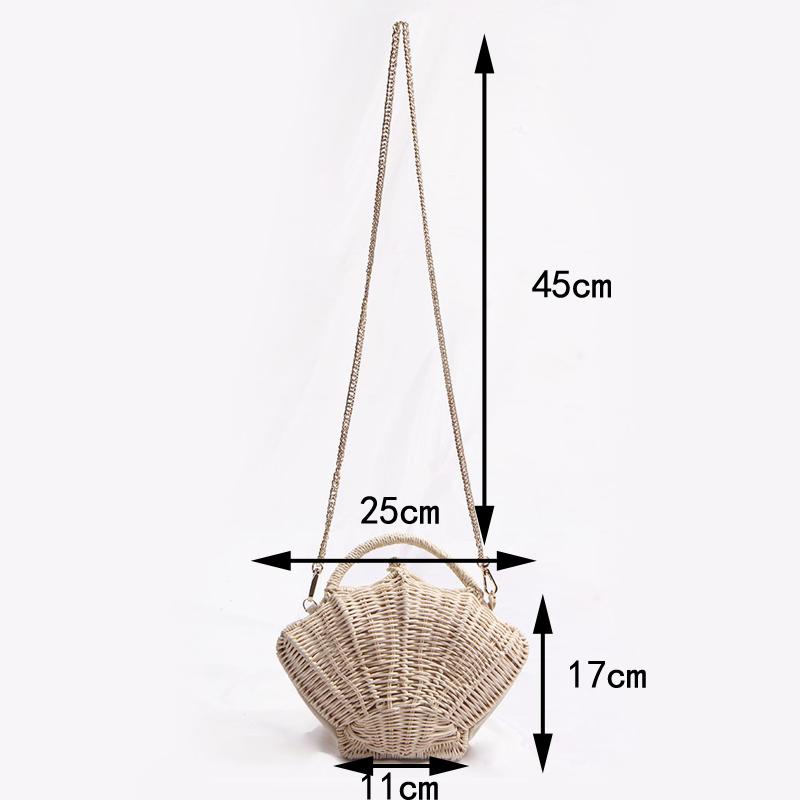 Muschelförmige Kette Kleine Umhängetasche Rattan Gewebt Ins Schulter Tragbar Strandurlaub Strohtasche