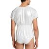 Adaptive Swimwear for Men M-3XL Waterproof Bodysuit Button Crotch Short Sleeve Elastic Waistband Leakproof Jumpsuit for Special Needs