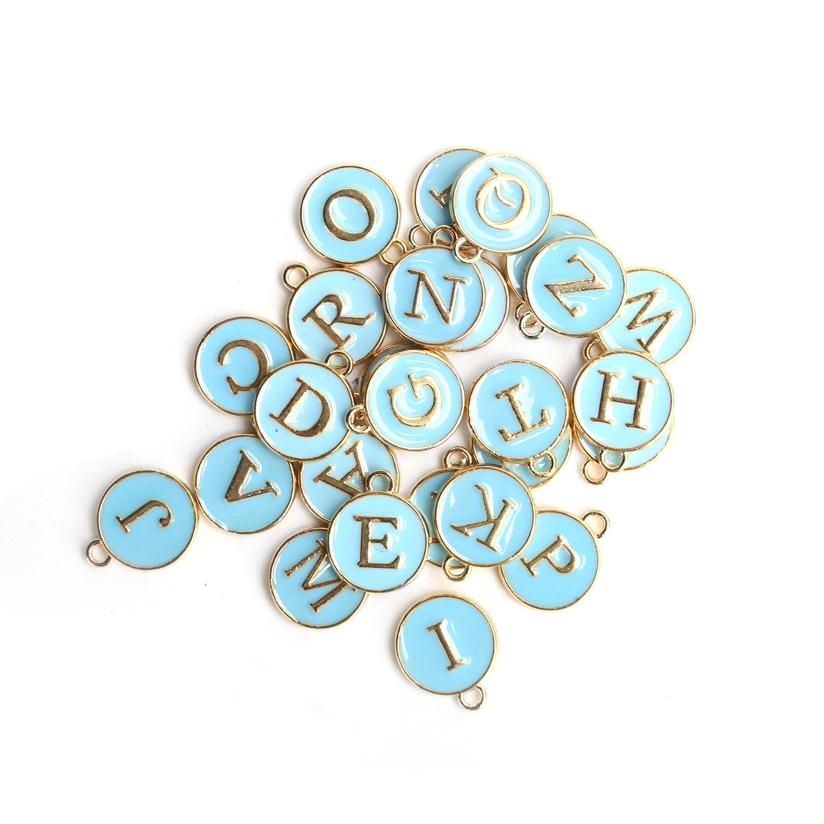 

26 шт. сумка DIY английская буква кулон металлический круглый кулон для изготовления ювелирных изделий CraftSky Blue синий