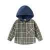 2024 Herbst Kinderkleidung Kinder Langarmshirt Jungen Kapuzen Kariertes Hemd Baby Top