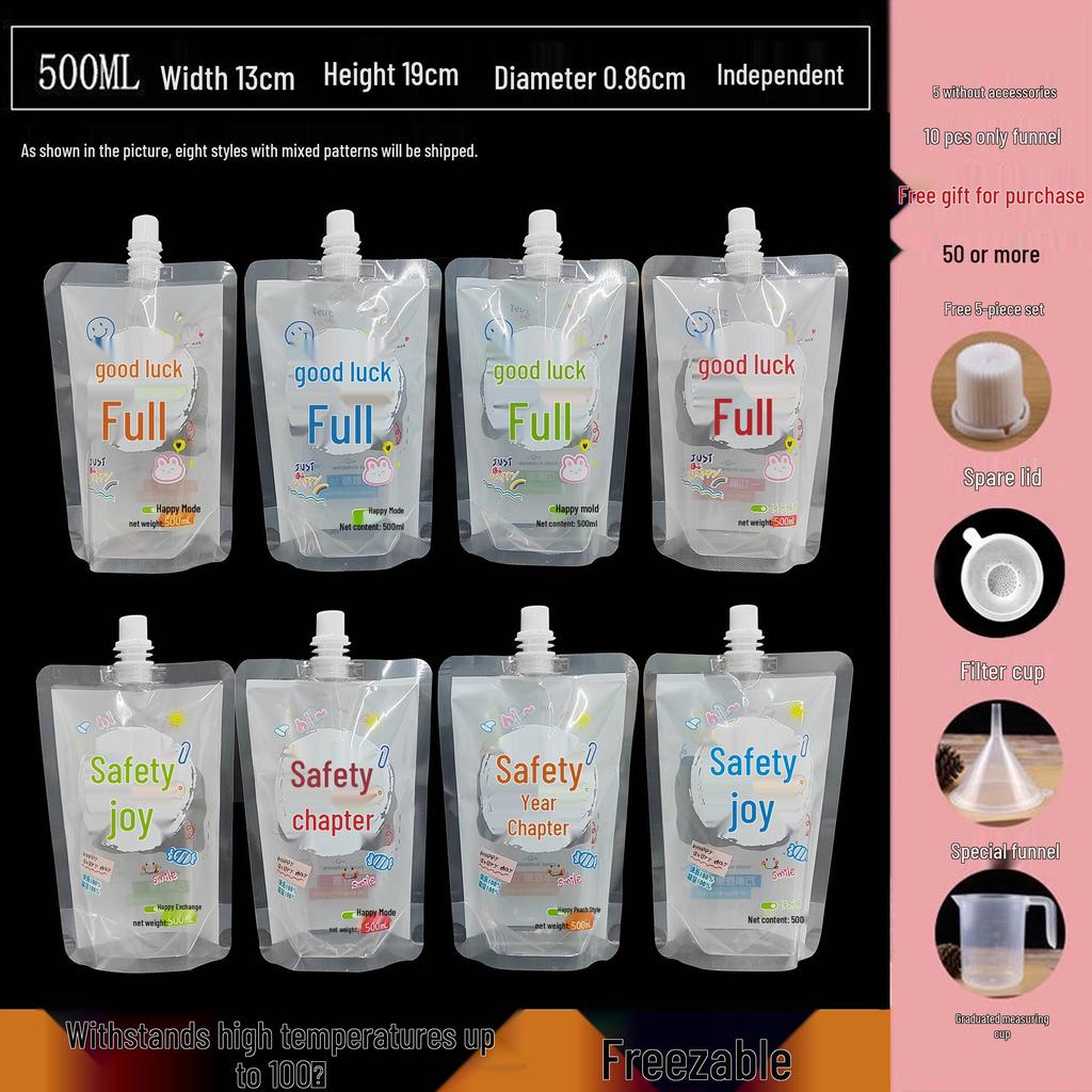 Soy Milk Stand-Up Spout Bag - Reusable, Transparent, Liquid-Safe, Large Diameter Packaging for Soups & Beverages