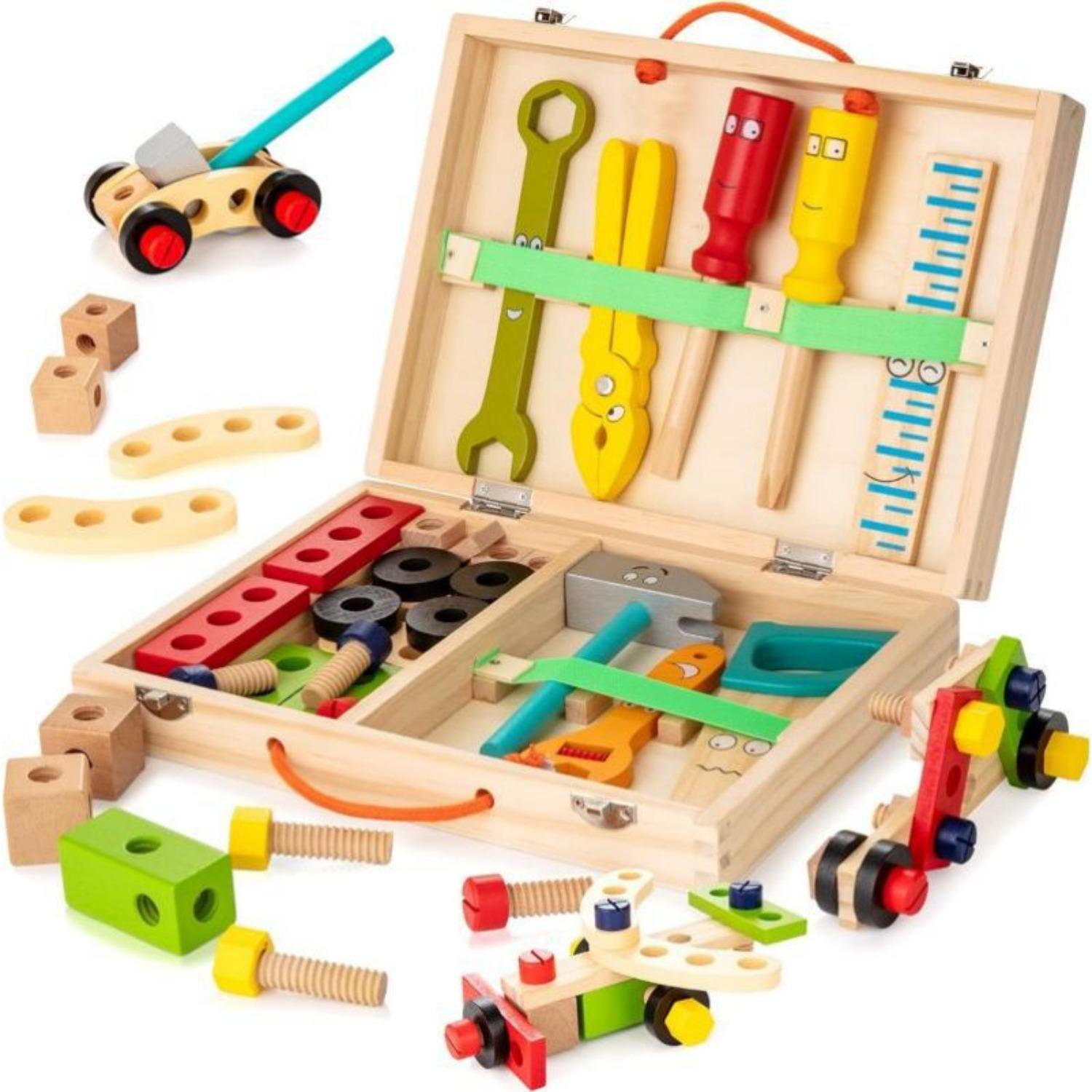 

Kids Tool Set Wooden Toddler Tools Montessori Toys for 3 4 Year Olds Boys, 34 PCS Educational STEM Construction Toys Pretend Play Z001