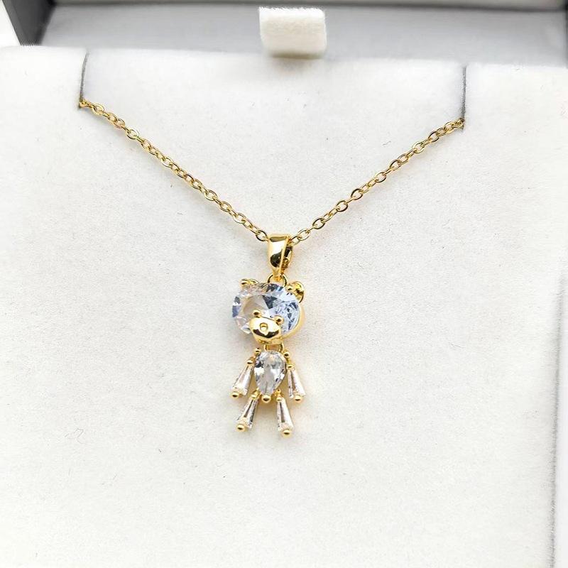 

1 Pcs Copper Pendant Rhinestone Bear Necklace Cute Collarbone Chain Women s Girls Elegant Accessories