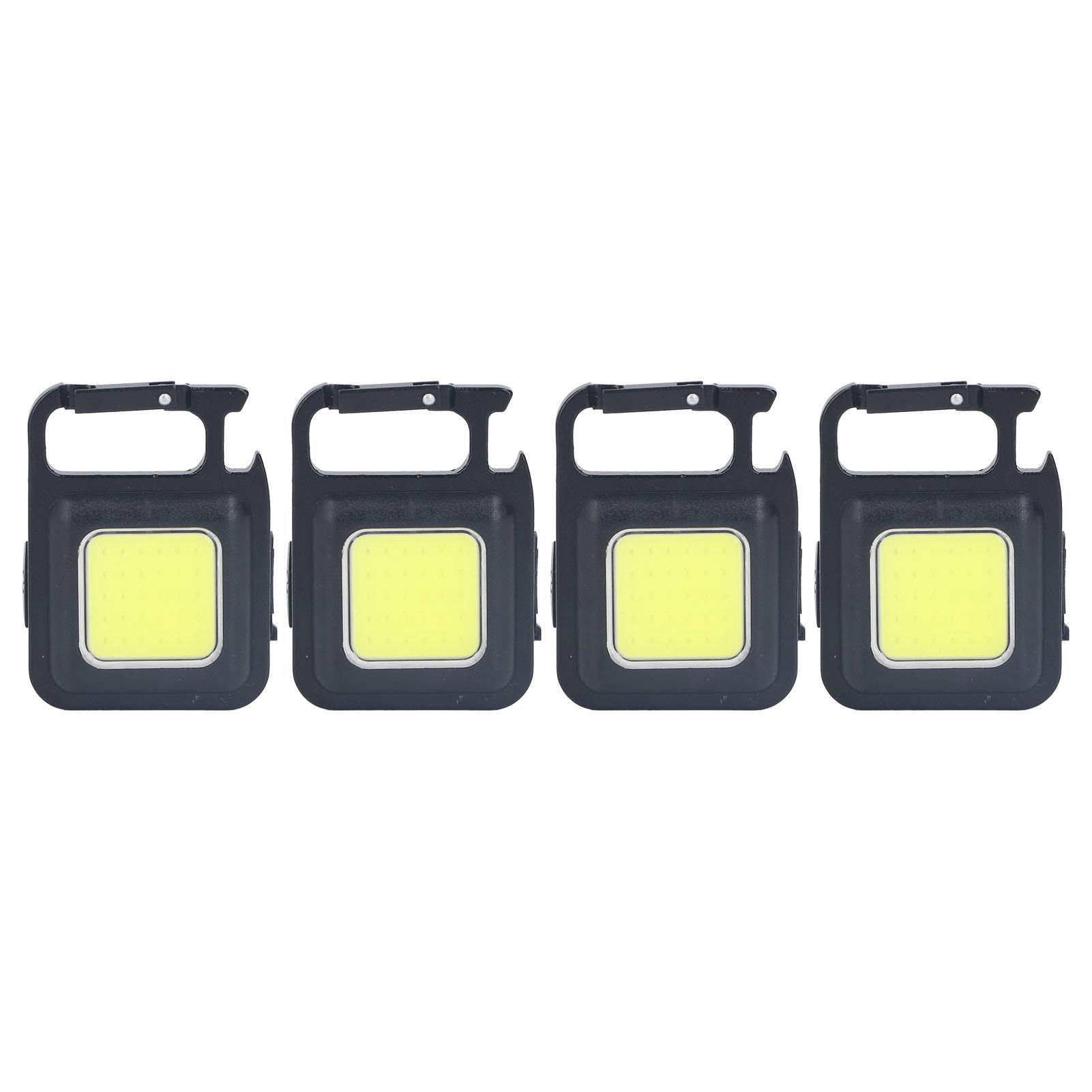 

4 Set COB Keychain Work Light 1000lm 3 Modes Waterproof USB Rechargeable Portable Mini Flashlight Square for RV Camping