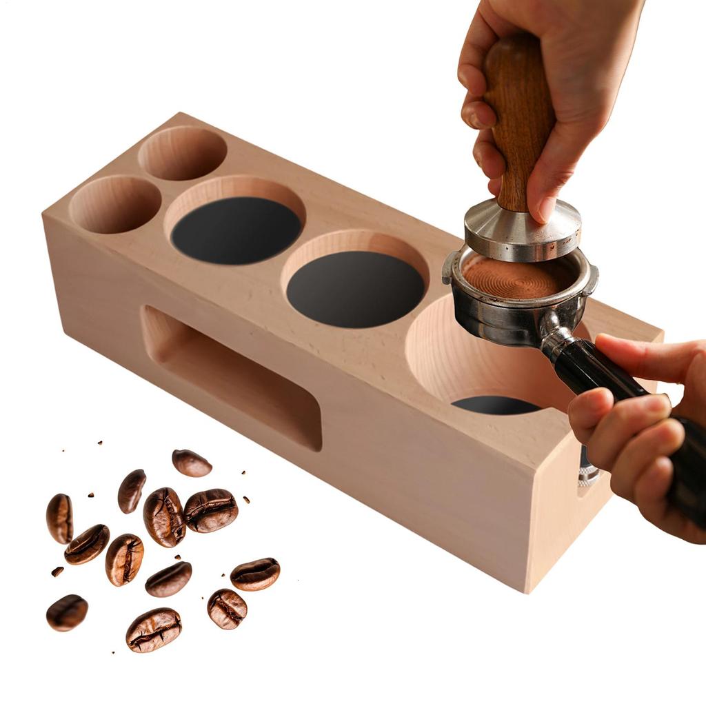Coffee Tamping Station Espresso Press Hammer Storage Non-Slip Wood Espresso Organizer Stand Coffee Portafilter Tamping Holder